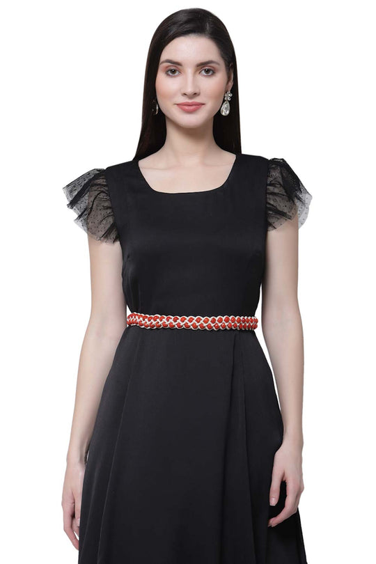 Buy Braided Bead Work Waist Belt in Natural & Red Online