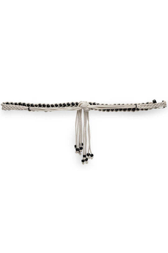 Braided Bead Work Saree Belt in Natural & Black