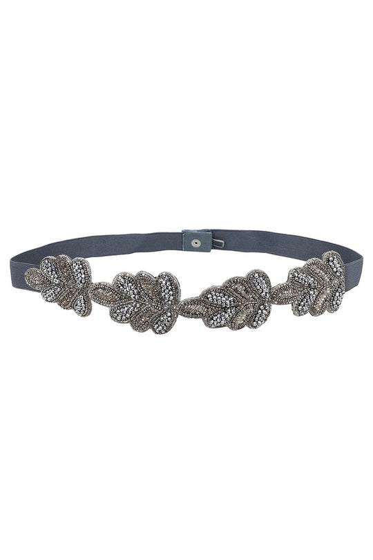 Embellished Saree Waist Belt in Silver & Grey