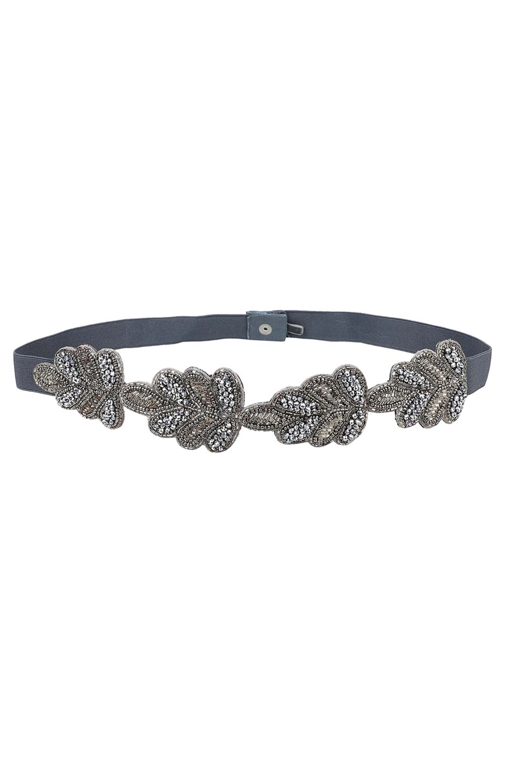 Embellished Saree Waist Belt in Silver & Grey