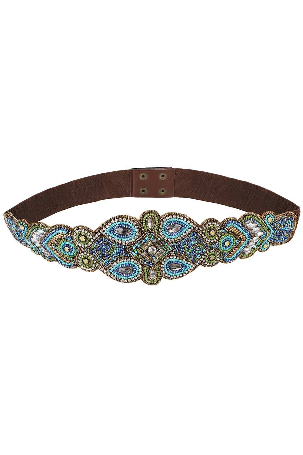 Embellished Saree Belt in Green & Brown & Blue