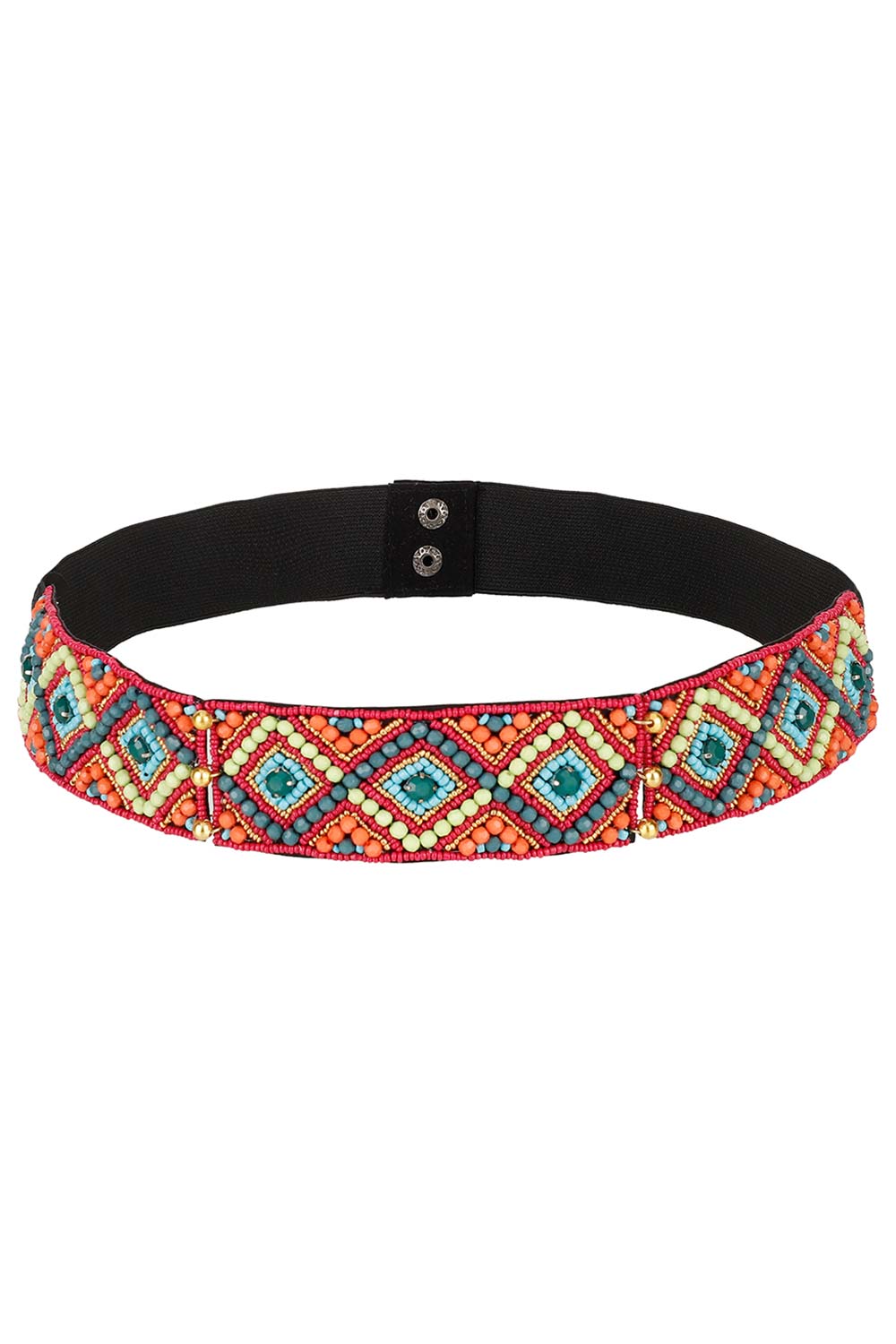 Harlequin Bead Work Saree Belt in Multi & Black