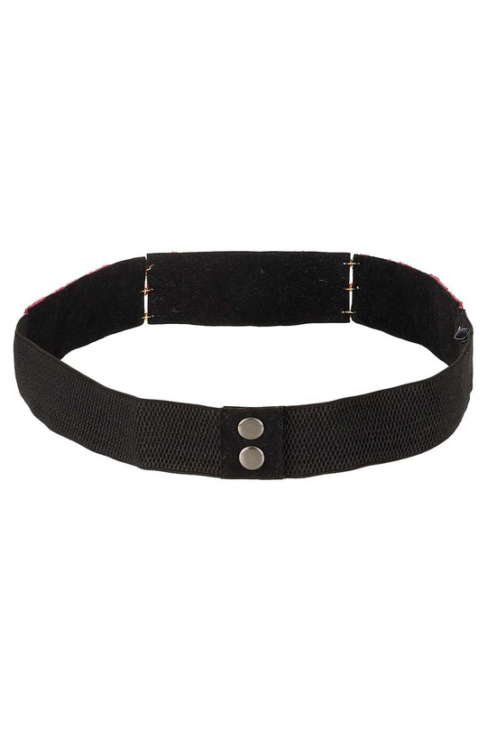 Harlequin Bead Work Saree Belt in Multi & Black