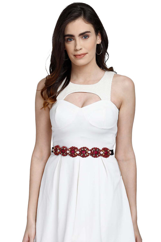 Buy Floral Bead & Stone Work Waist Belt in Wine & Multi Online