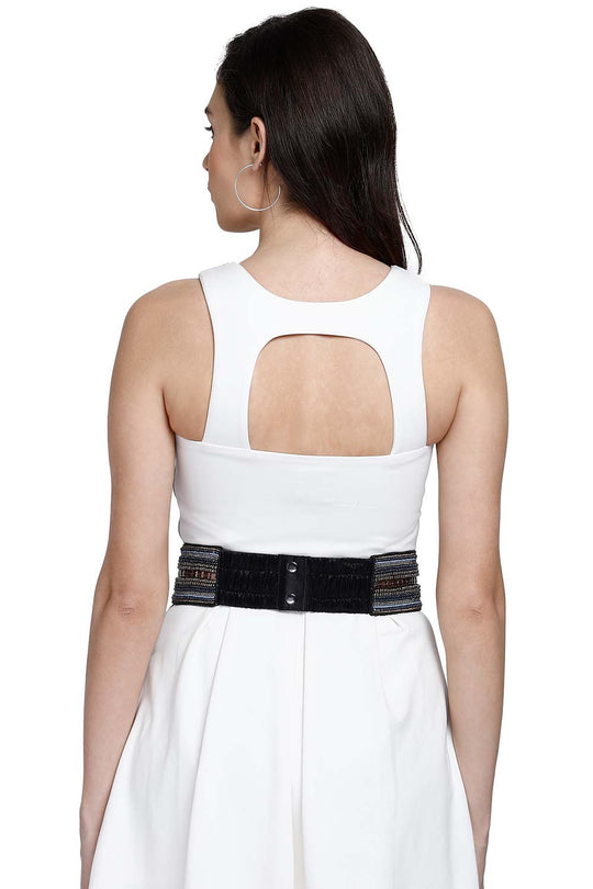 Bead Work Saree Belt in Silver & Multi