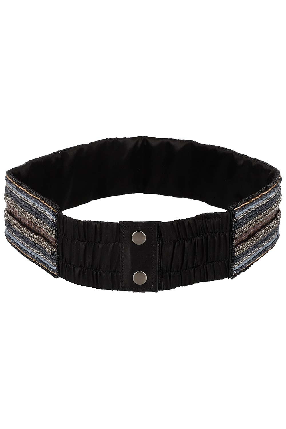 Bead Work Saree Belt in Silver & Multi