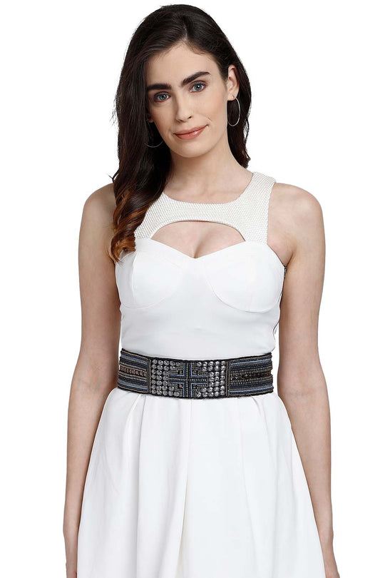 Buy Bead Work Waist Belt in Silver & Multi Online
