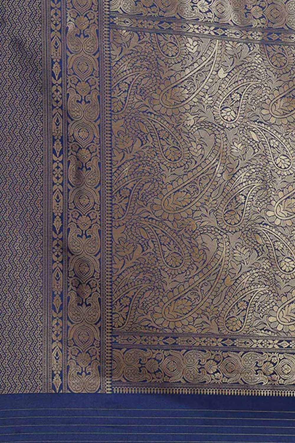 Anju Navy Blue Kanjivaram Litchi Silk Woven One Minute Saree