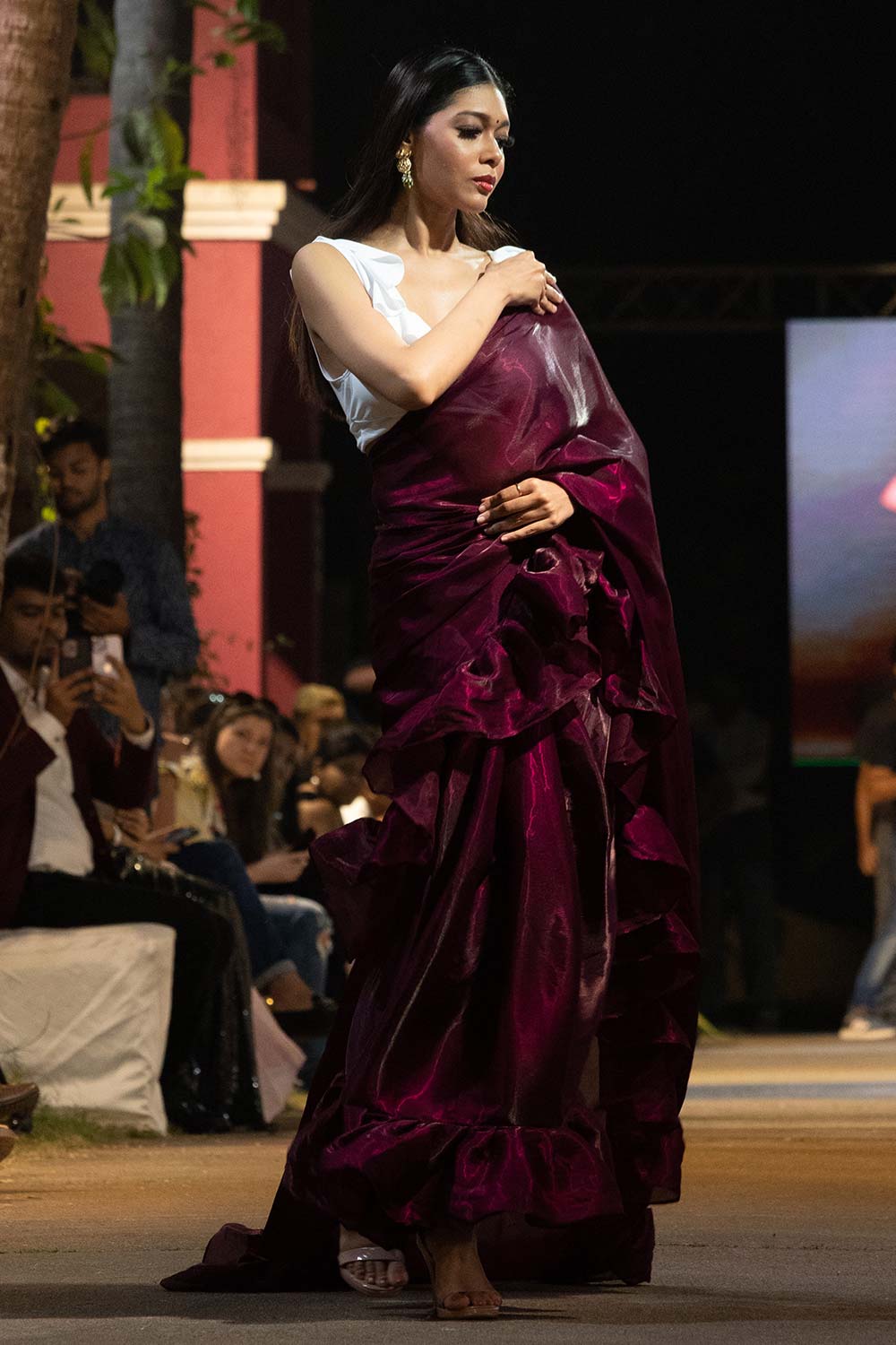 Maya Mulberry Tissue Organza Ruffle Ready to Wear One Minute Saree