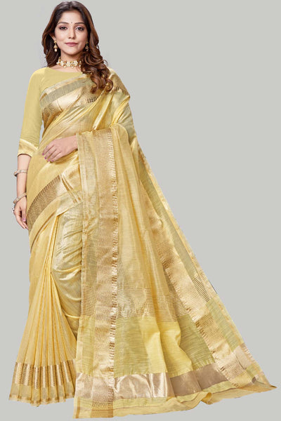 Buy Cream Jute Cotton Woven Border Solid One Minute Saree Online