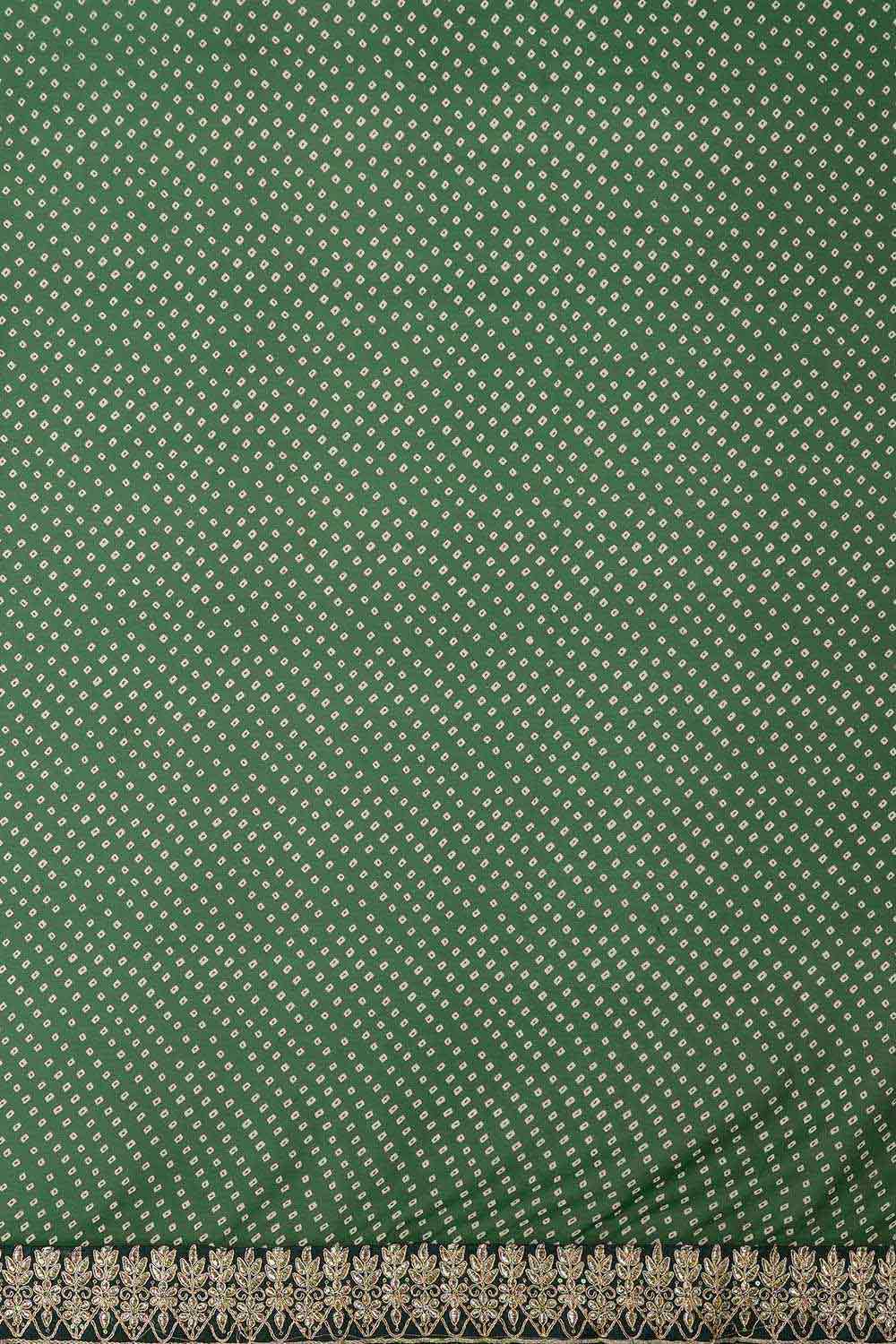 Hillary Green Georgette Zari Embroidered Bandhani One Minute Saree