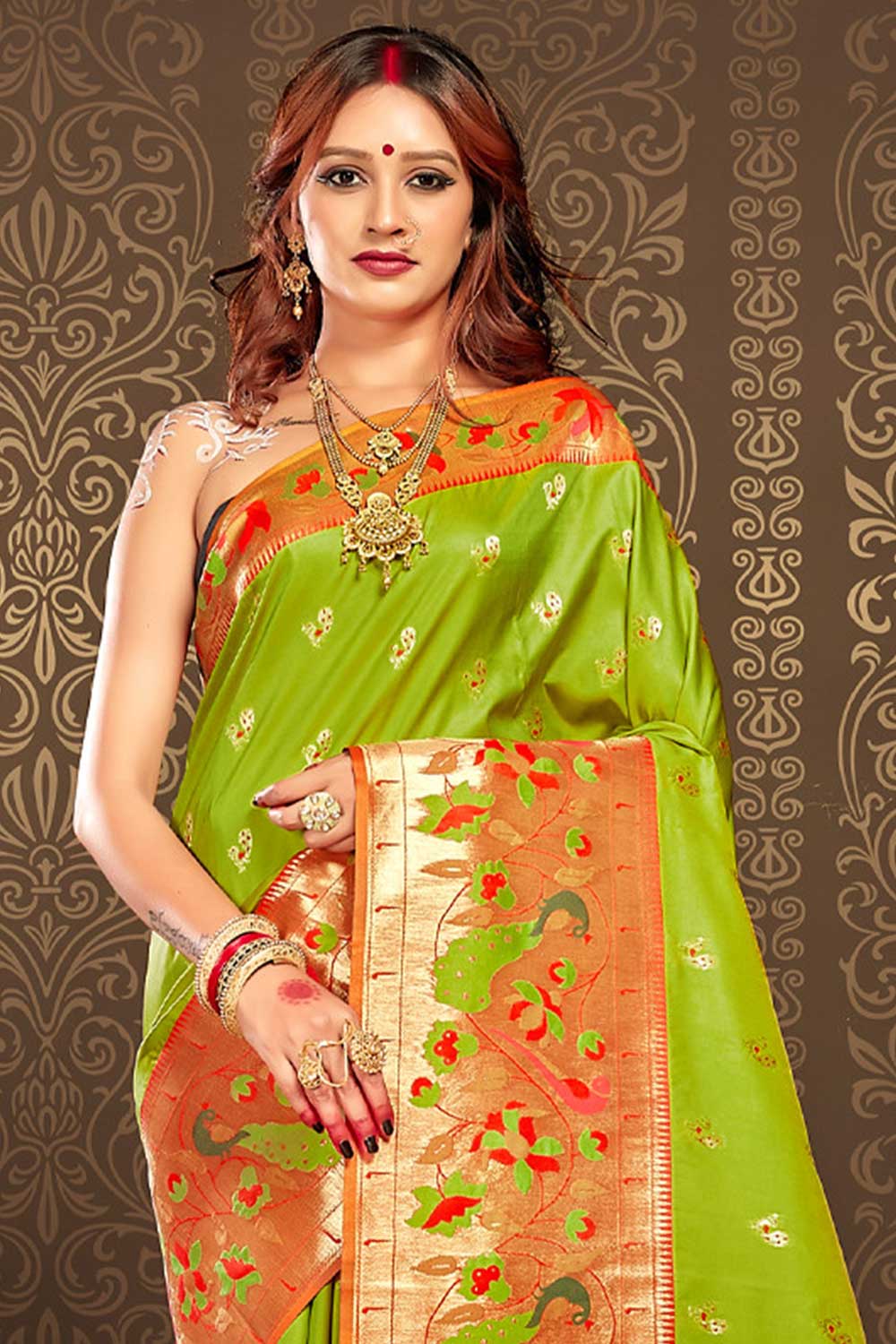 Amaya Green Paithani Art Silk One Minute Saree