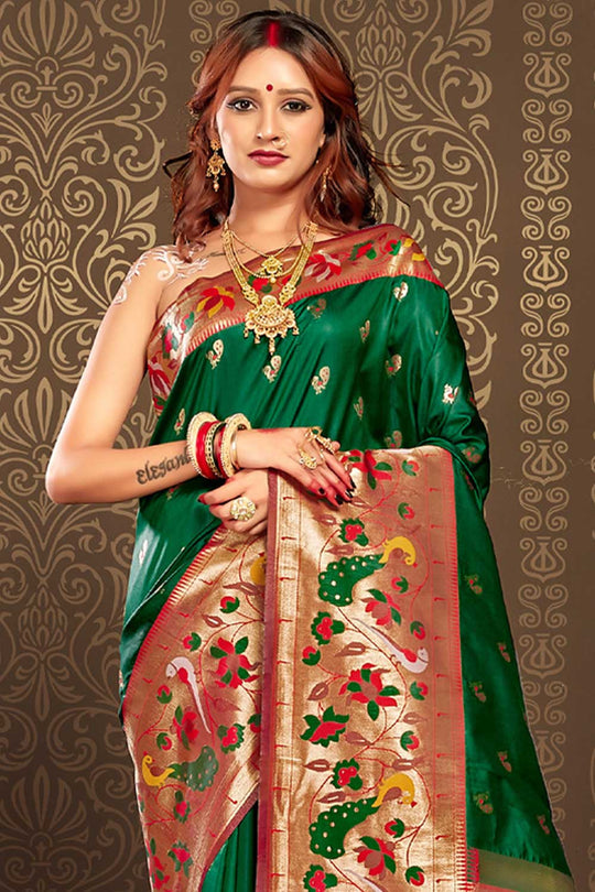 Kaya Green Paithani Art Silk One Minute Saree