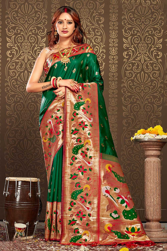 Kaya Green Paithani Art Silk One Minute Saree