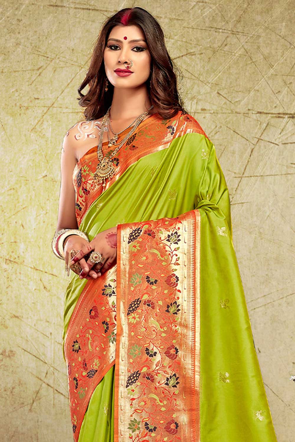 Silia Green Paithani Art Silk One Minute Saree