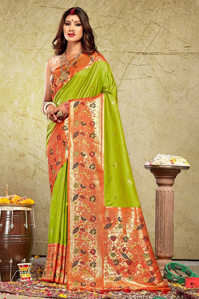 Silia Green Paithani Art Silk One Minute Saree