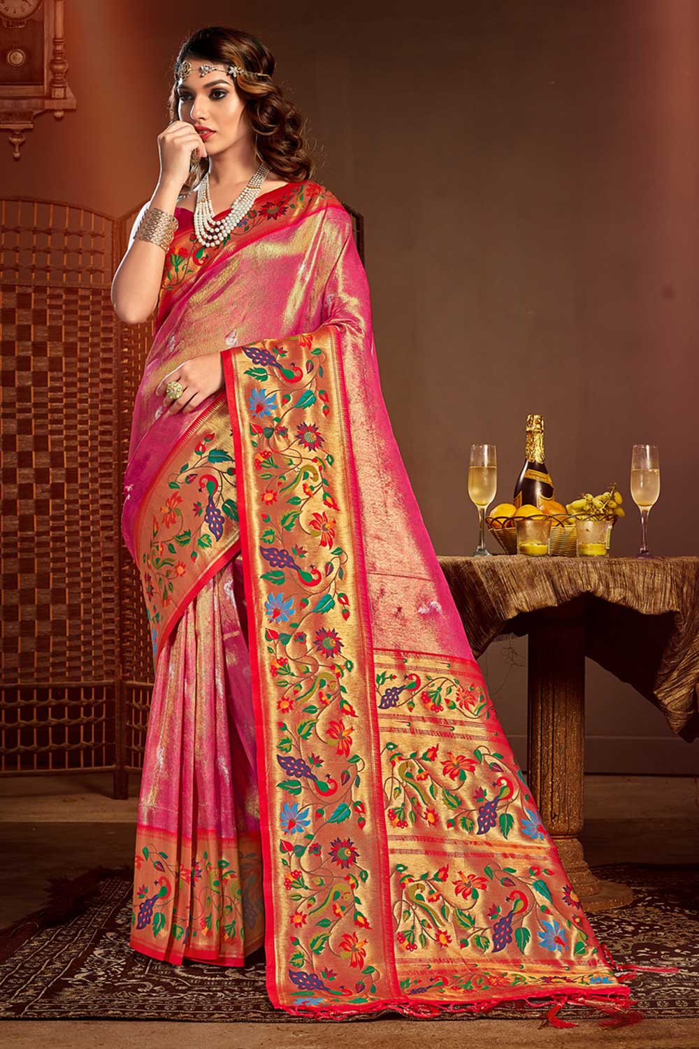 Runa Pink Paithani Art Silk One Minute Saree