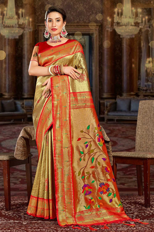 Shabana Gold Paithani Art Silk One Minute Saree