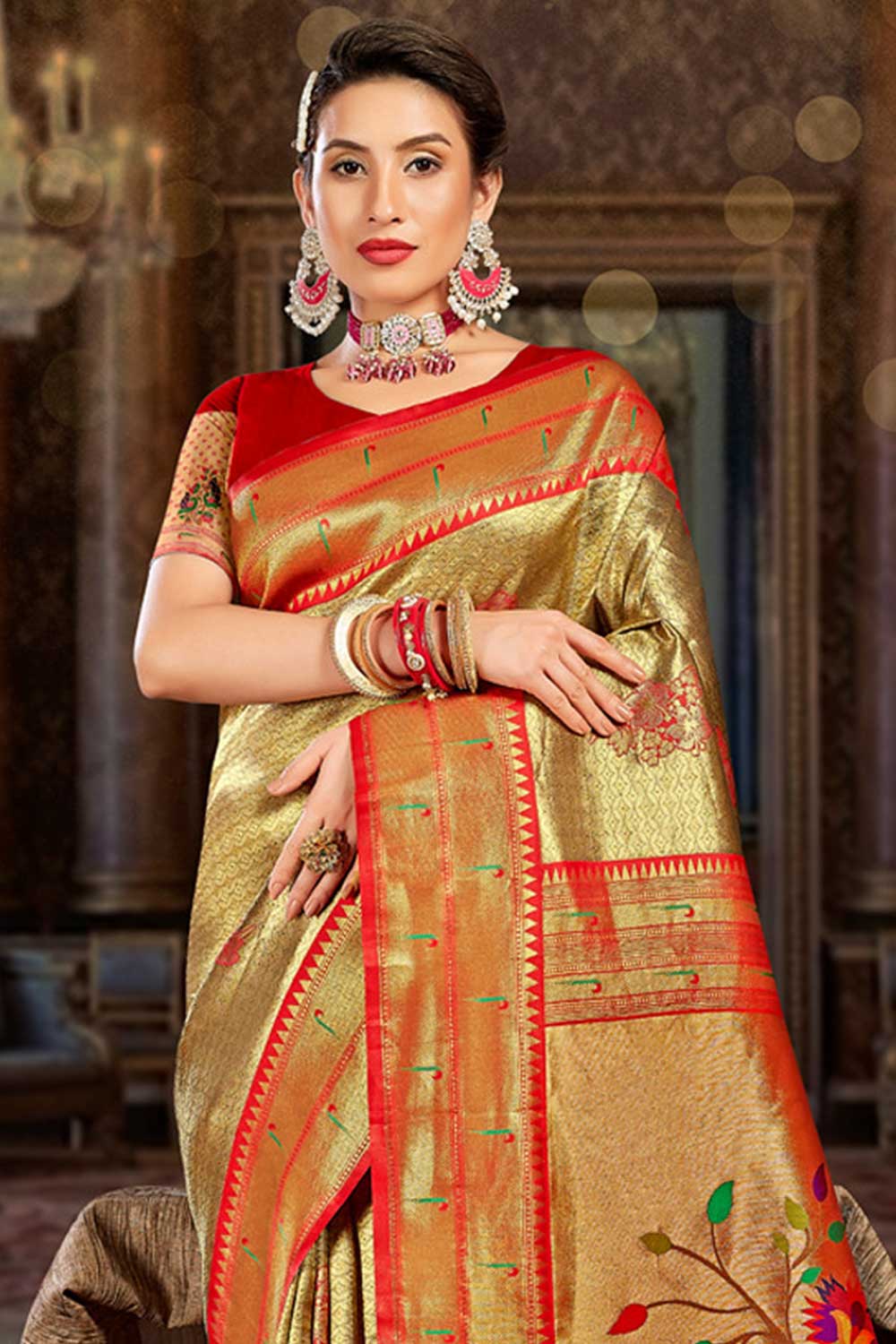 Shabana Gold Paithani Art Silk One Minute Saree