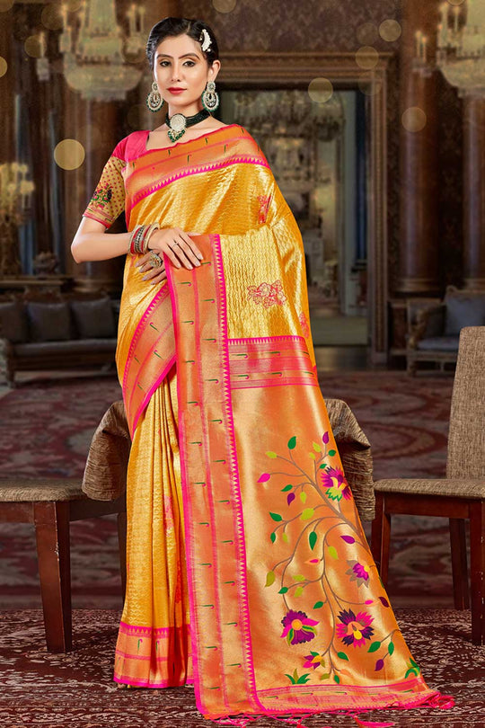 Mina Yellow Paithani Art Silk One Minute Saree
