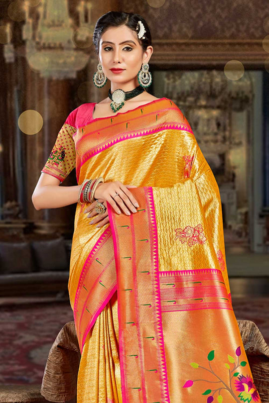 Mina Yellow Paithani Art Silk One Minute Saree