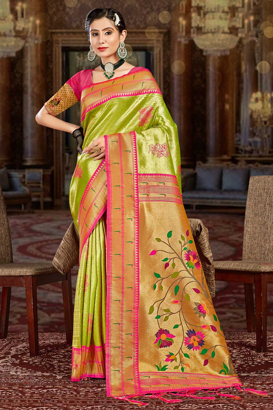 Kajol Green Paithani Art Silk One Minute Saree