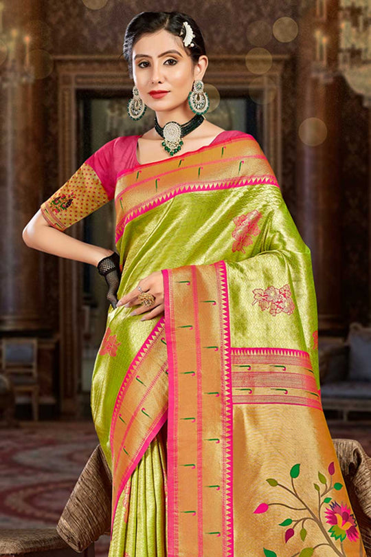Kajol Green Paithani Art Silk One Minute Saree