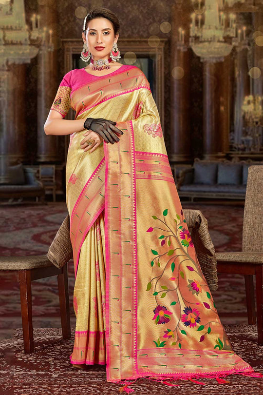 Jaya Cream Paithani Art Silk One Minute Saree