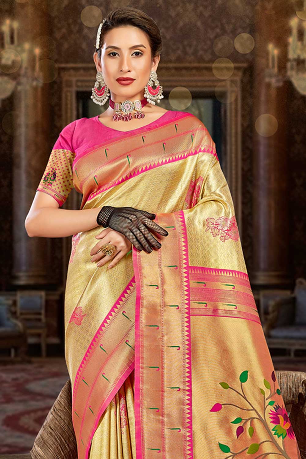 Jaya Cream Paithani Art Silk One Minute Saree