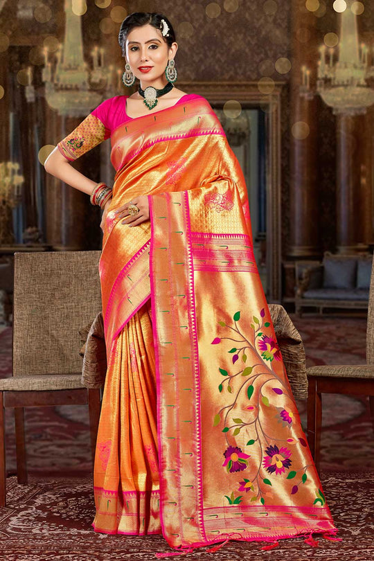 Orra Orange Paithani Art Silk One Minute Saree