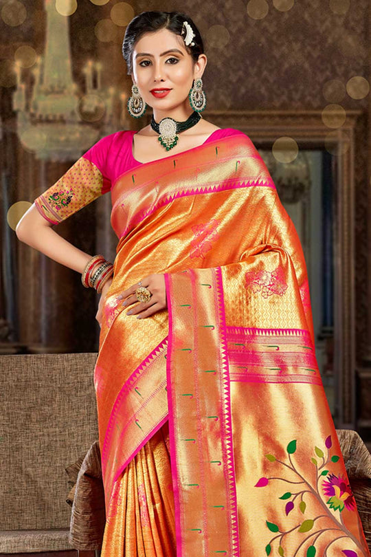 Orra Orange Paithani Art Silk One Minute Saree