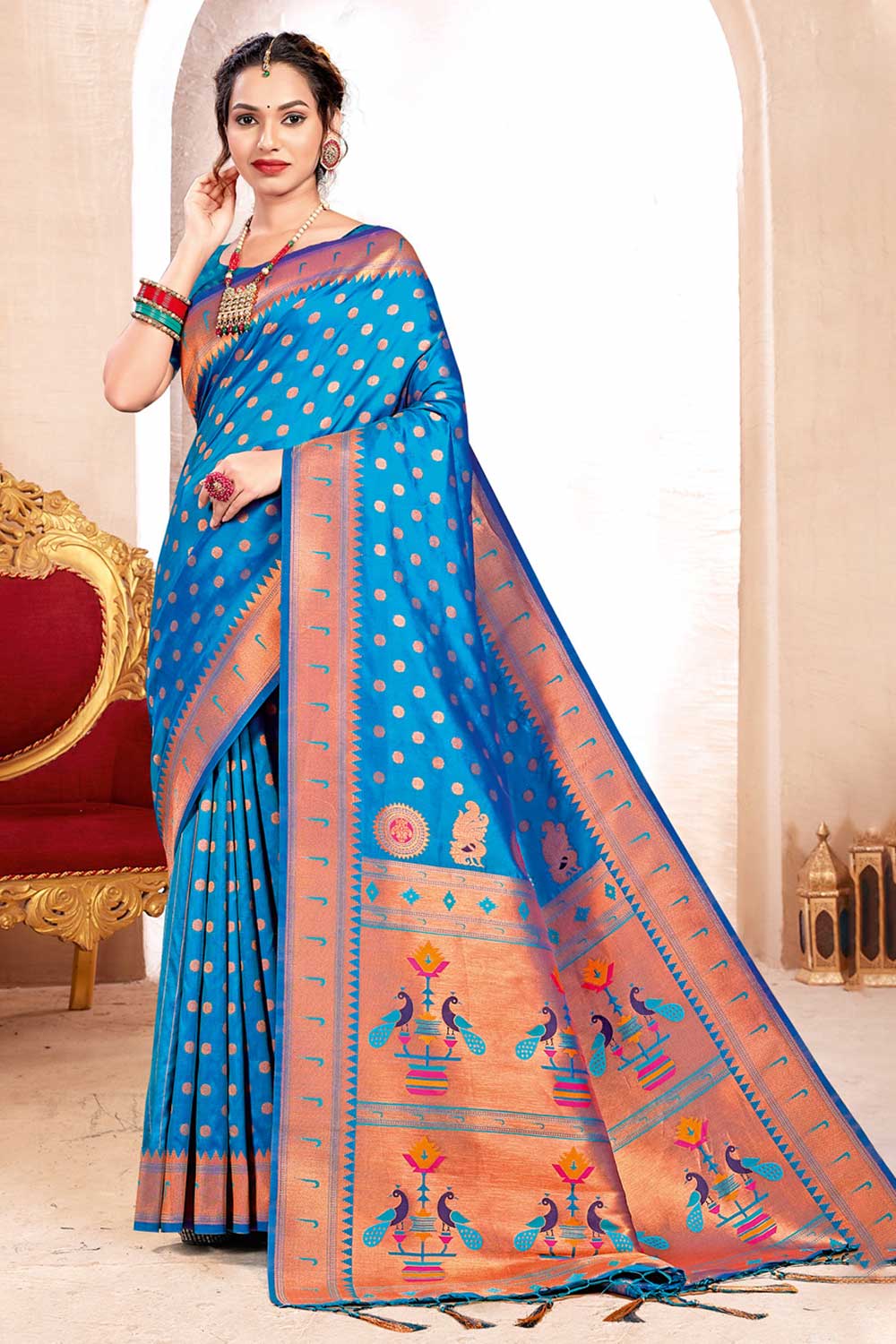 Gauri Blue Paithani Art Silk One Minute Saree