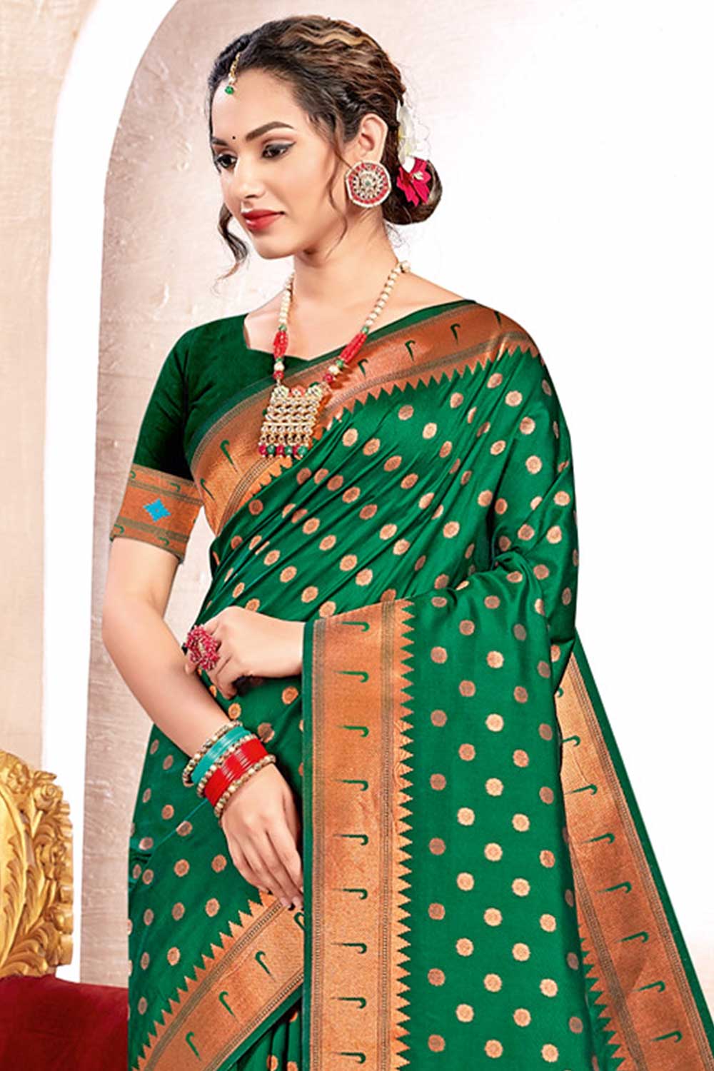 Heera Green Paithani Art Silk One Minute Saree