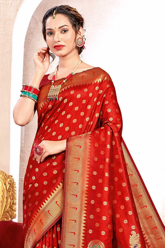 Rahani Red Paithani Art Silk One Minute Saree