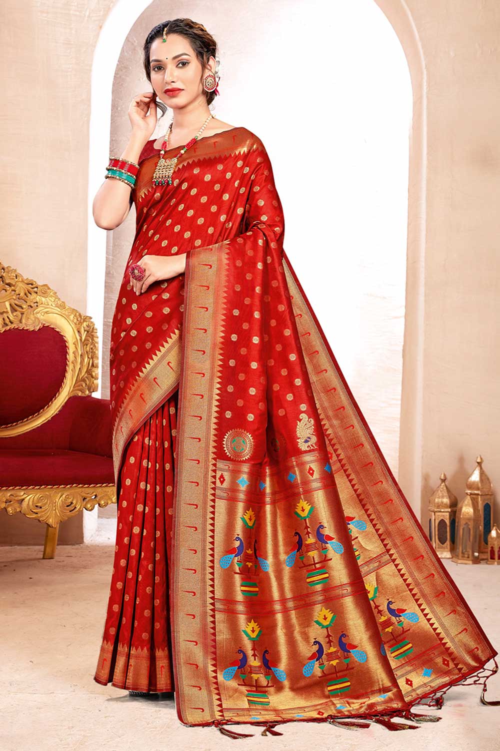 Rahani Red Paithani Art Silk One Minute Saree