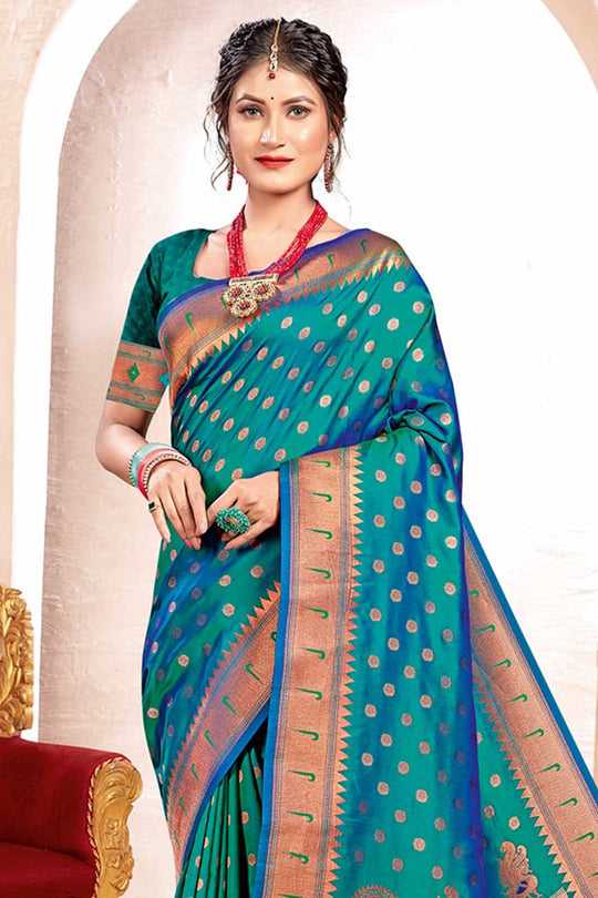 Jyoti Turquoise Paithani Art Silk One Minute Saree