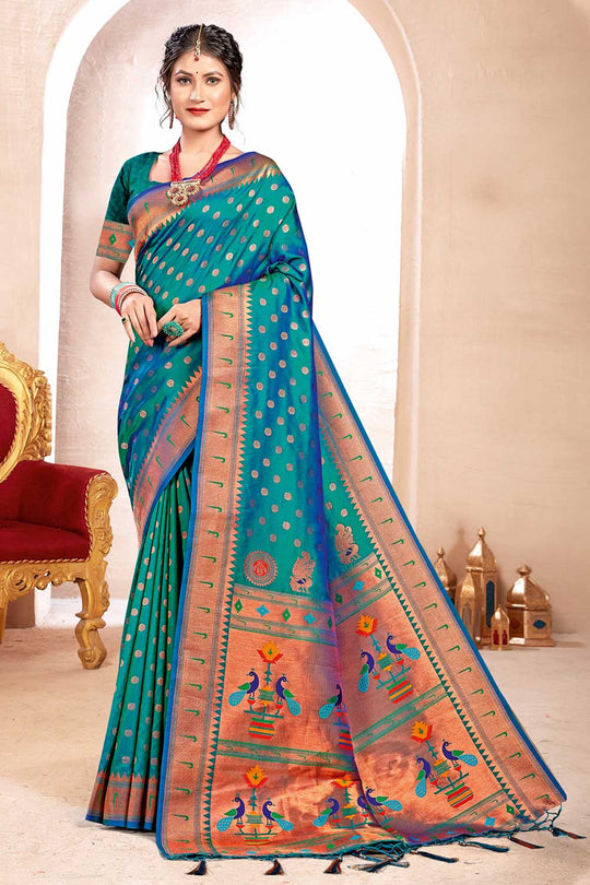 Jyoti Turquoise Paithani Art Silk One Minute Saree
