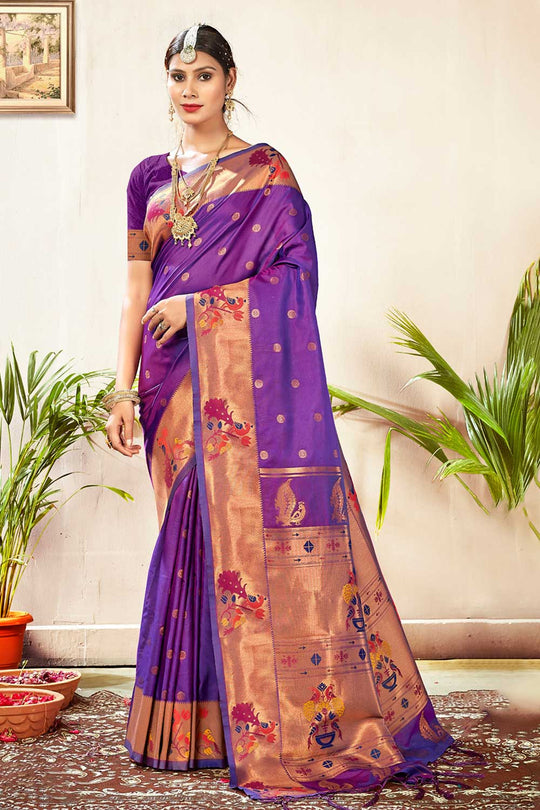 Jasmine Purple Paithani Art Silk One Minute Saree