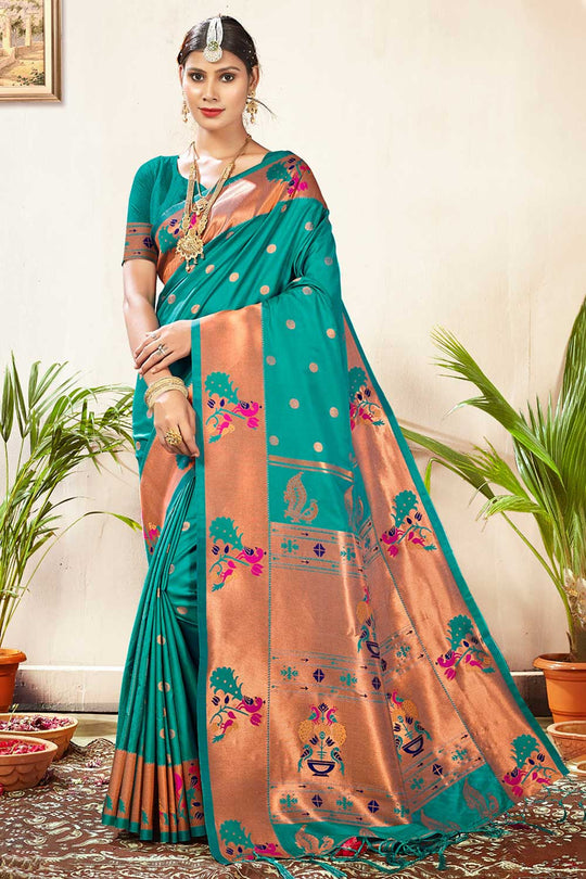 Aiza Turquoise Paithani Art Silk One Minute Saree