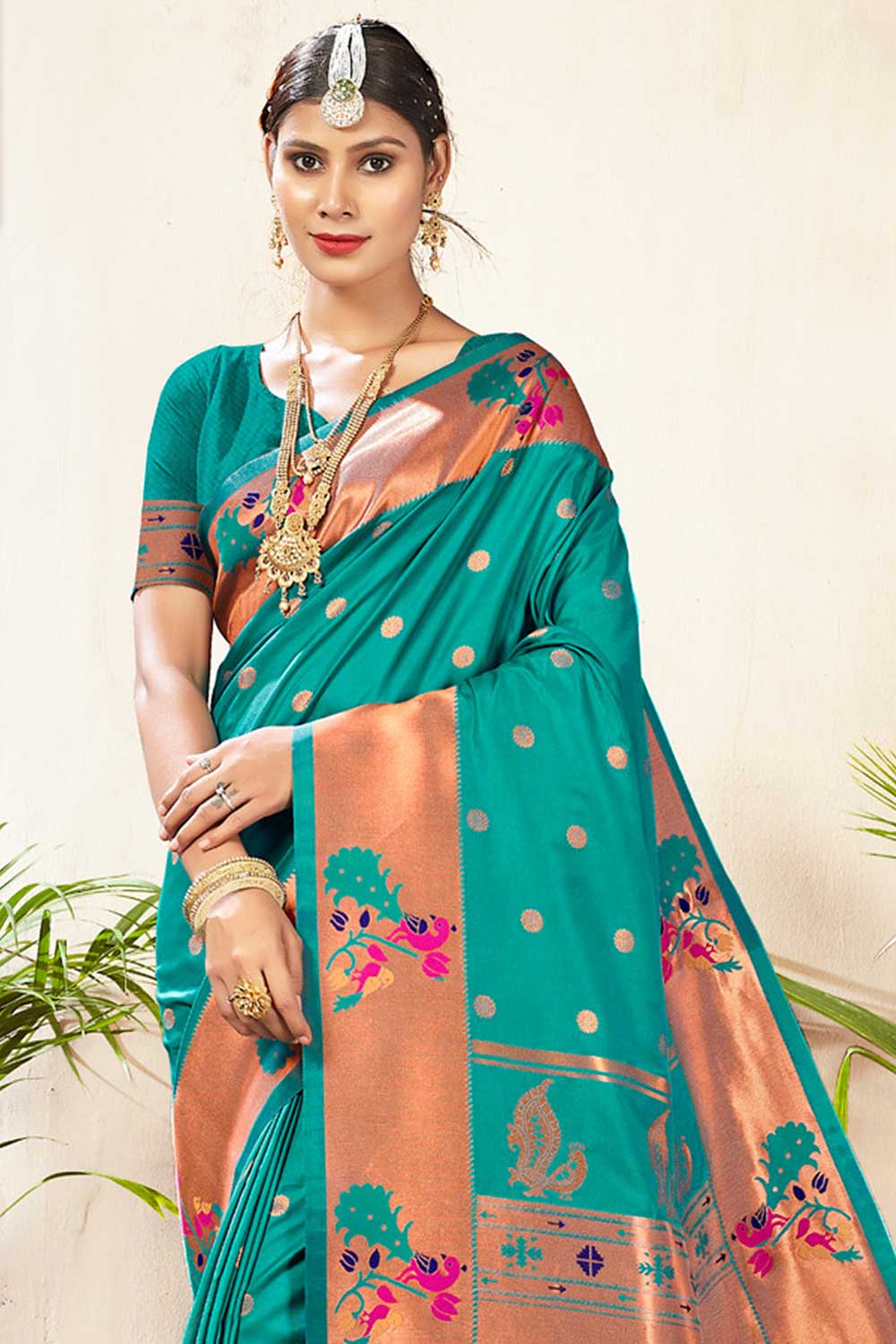 Aiza Turquoise Paithani Art Silk One Minute Saree