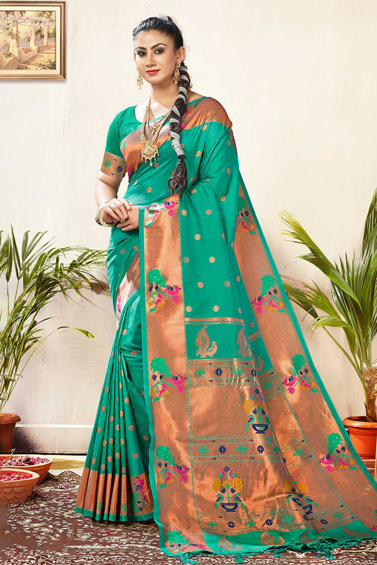 Gia Green Paithani Art Silk One Minute Saree