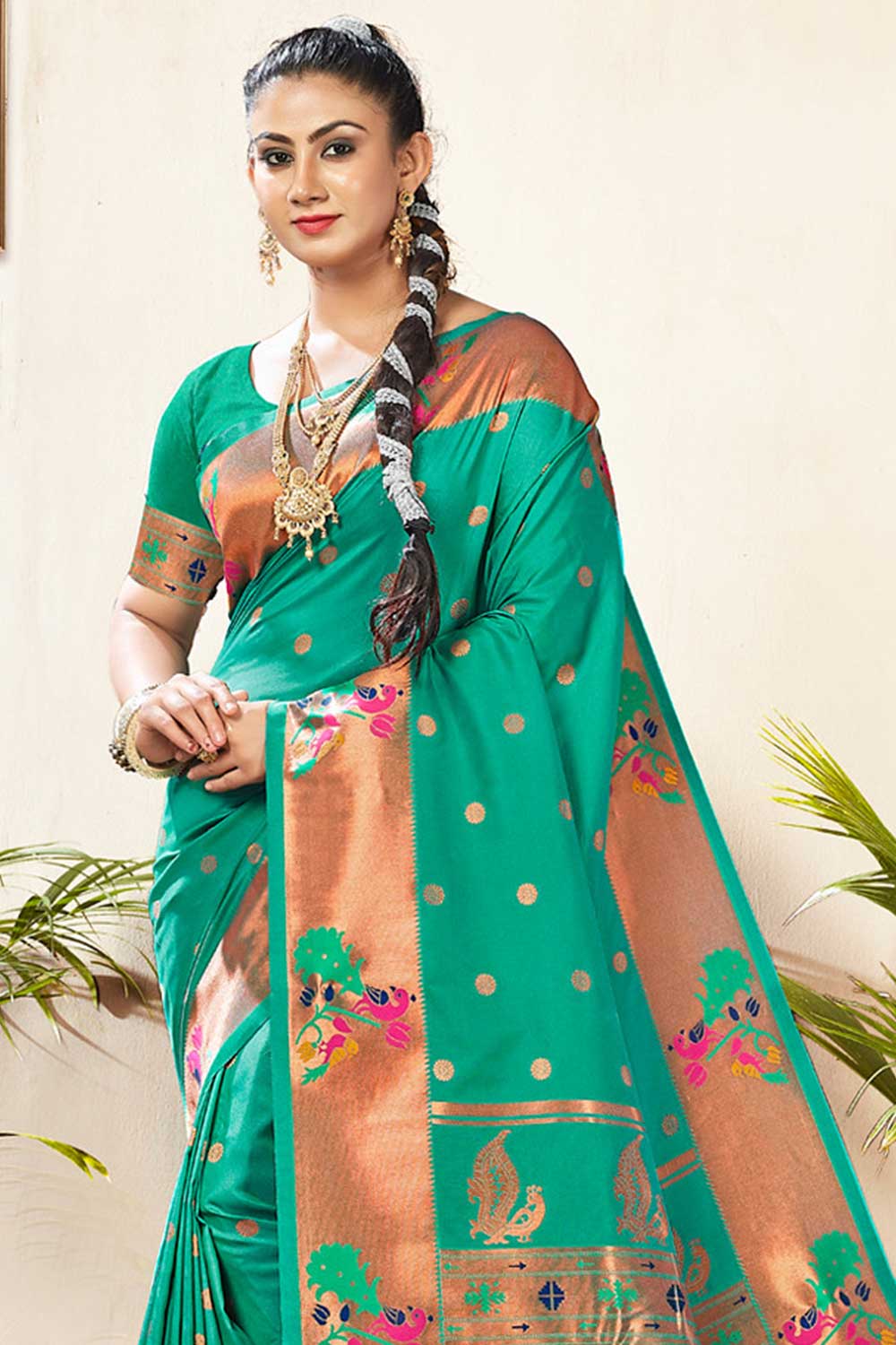 Gia Green Paithani Art Silk One Minute Saree