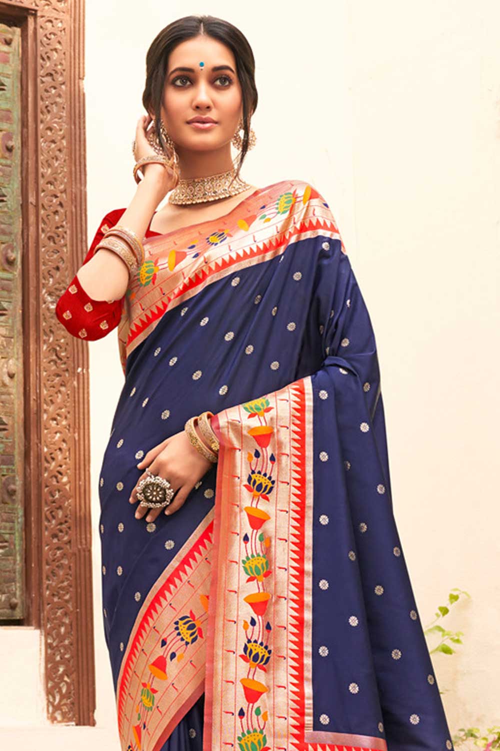 Trisha Blue Paithani Art Silk One Minute Saree