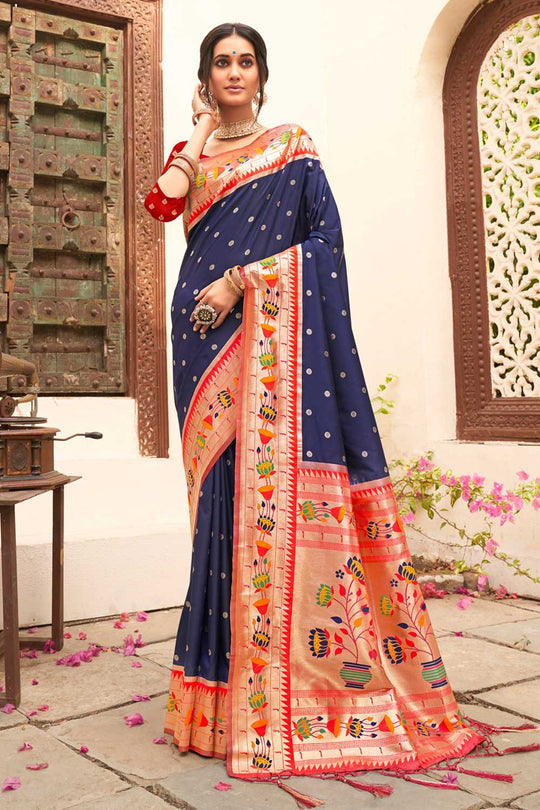 Trisha Blue Paithani Art Silk One Minute Saree