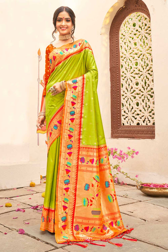 Lea Green Paithani Art Silk One Minute Saree