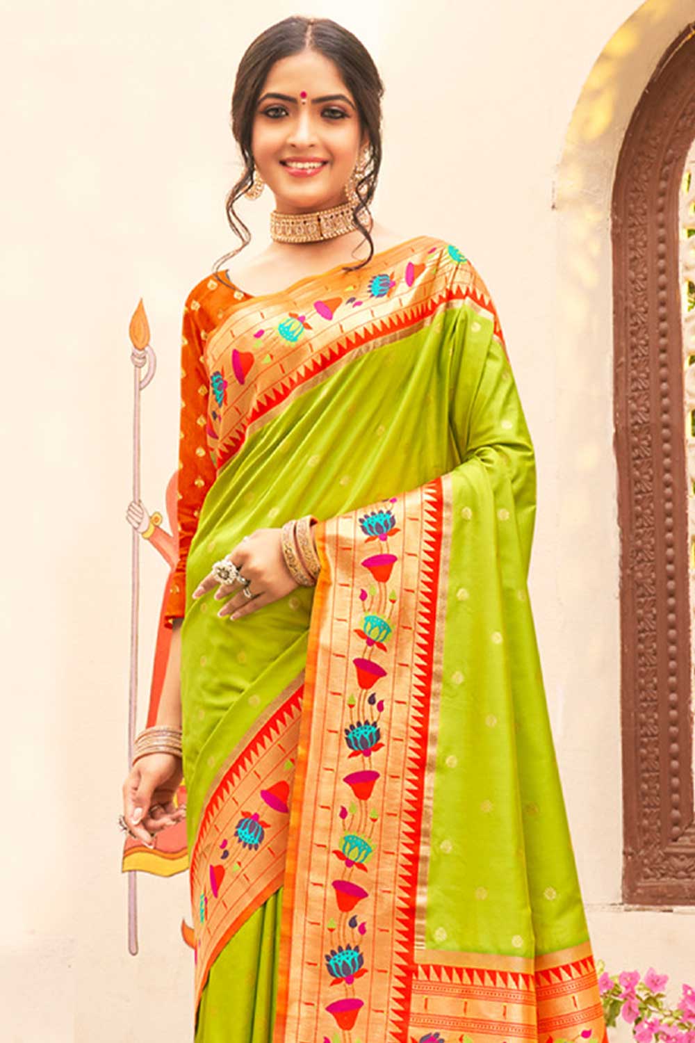 Lea Green Paithani Art Silk One Minute Saree