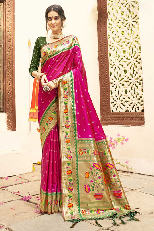 Reshma Magenta Paithani Art Silk One Minute Saree