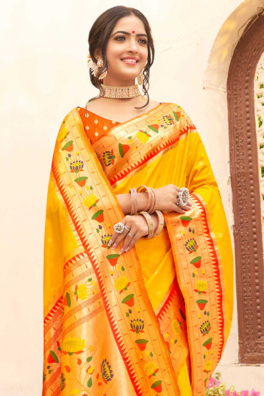 Tory Yellow Paithani Art Silk One Minute Saree