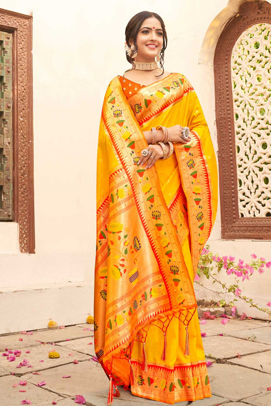 Tory Yellow Paithani Art Silk One Minute Saree