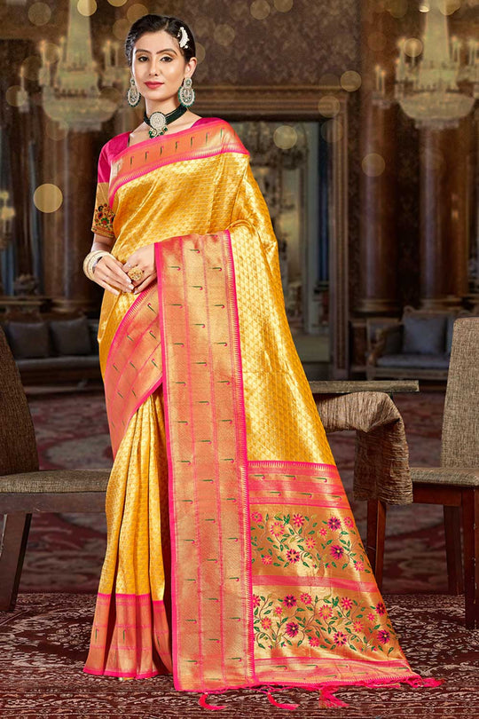 Keri Yellow Paithani Art Silk One Minute Saree